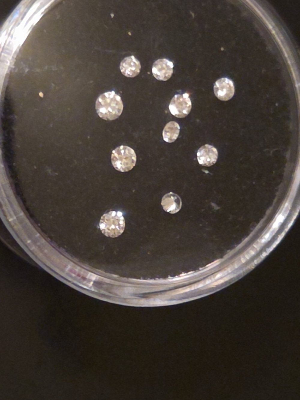 Lab Round Polished Diamond Loose Stones Transparent 10 Piece Lot, Approx. 2mm Ea